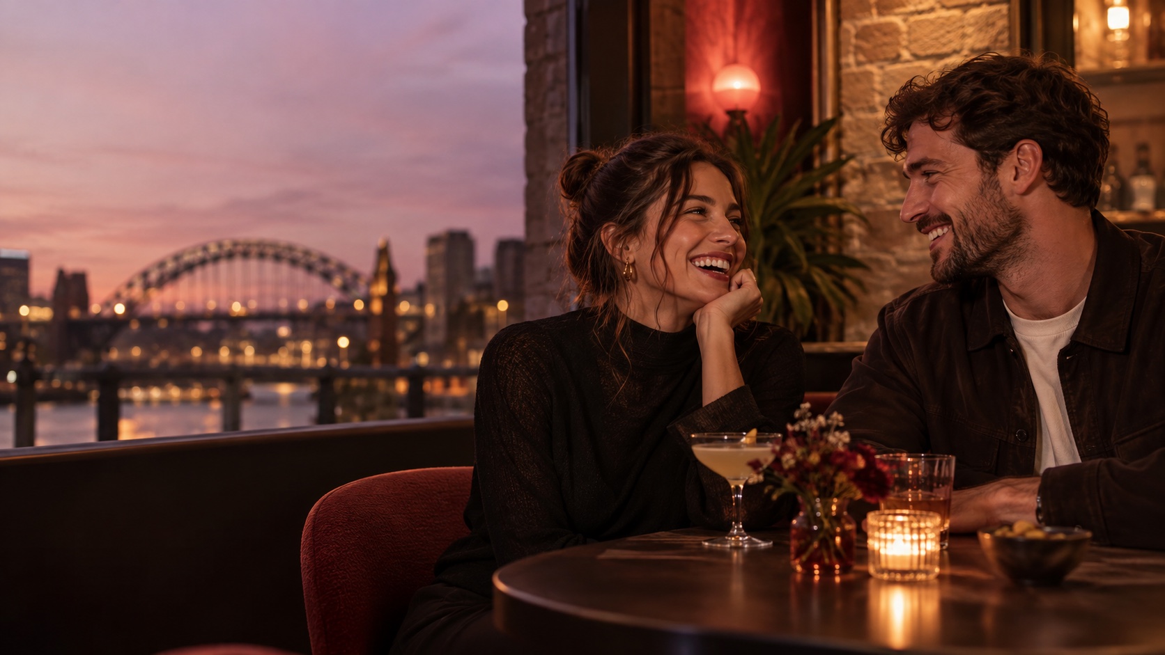 Two adults enjoying a relaxed first-date conversation